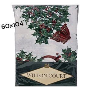 Vintage Wilton Court Christmas Tablecloth Holly Trees 60" X 104” Oblong